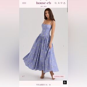 House of CB YSABELLA blue daisy print stretch cotton midi sundress